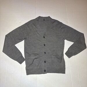 Muji Sweater Men Small Gray Cardigan V-Neck 100% Wool Preppy Academia Bloake